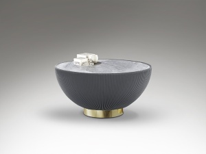 MASUTA DE CAFEA CANDY, 72 CM, EFECT DE MARMURA GRI/AURIU/GRI, BLAT DIN PIATRA SINTERIZATA SI PICIOR DIN PIELE SI METAL, STIL MODERN - Img 2