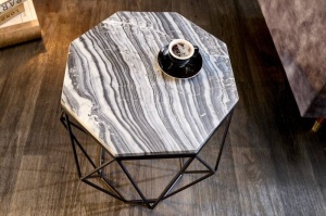 MASUTA DE CAFEA, DIAMOND 50CM, DIN METAL SI MARMURA NEGRU/GRI - Img 2