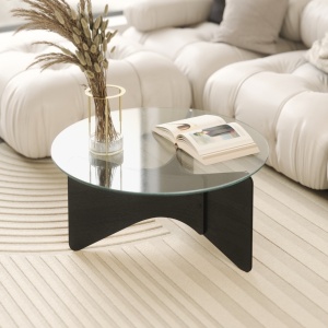 MASUTA DE CAFEA MADERA, NEAGRA, CONFECTIONATA DIN LEMN DE FRASIN SI EUCALIPT SI STICLA, STIL MODERN - Img 3