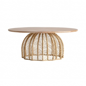 MASUTA DE CAFEA PLISSÉ REF. 28400, DIN LEMN MASIV DE MAHON, METAL SI RATTAN, STIL VINTAGE, VIC