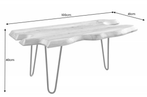MASUTA DE CAFEA, WILD 100CM, LEMN MASIV DE SALCAM SI METAL, NATUR/NEGRU, MODEL DEOSEBIT - Img 6