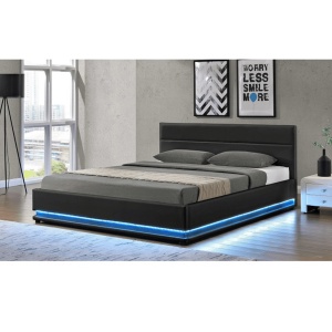 PAT MATRIMONIAL CU ILUMINARE BIRGET NEW, NEGRU, STIL MODERN, TK