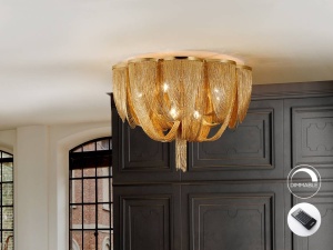 PLAFONIERA MINERVA, CU TELECOMANDA, 68 CM, NICHEL, DIN METAL, STIL MODERN