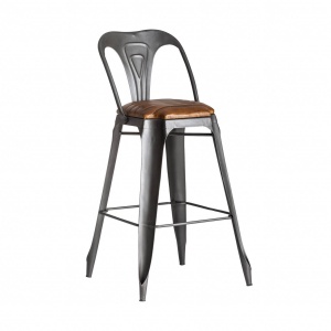SCAUN BAR ORON REF. 26183, CULOARE GRI, STIL INDUSTRIAL, DIN FIER SI PIELE NATURALA, VIC