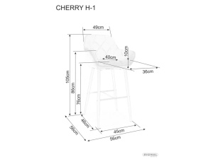 SCAUN DE BAR CHERRY H-1, NEGRU BLUVEL 19/NEGRU MAT, TAPITERIE DIN CATIFEA SI PICIOARE DIN METAL, STIL MODERN - Img 2