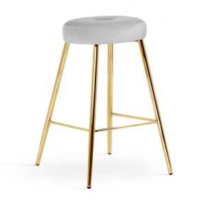 SCAUN DE BAR CONSU, 60 CM, GRI/AURIU, TAPITERIE DIN CATIFEA SI PICIOARE DIN METAL, STIL MODERN, ATR