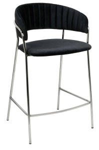 SCAUN DE BAR MARGO 65 NEGRU/CROM, CU TAPITERIE DIN CATIFEA, STIL MODERN