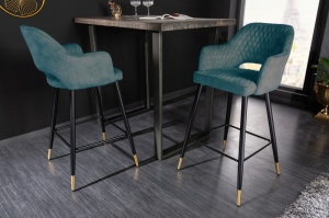 SCAUN DE BAR, PARIS, DE CULOARE VERDE PETROL, DIN CATIFEA, COD 42294, ASPECT RETRO