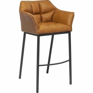 SCAUN DE BAR THINKTANK 2, CONFECTIONAT DIN PIELE ECOLOGICA SI METAL, MARO/NEGRU, STIL MODERN