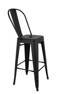SCAUN DE BAR TOWER BIG BACK 76 PARIS, NEGRU, CONFECTIONAT DIN METAL LACUIT, STIL VINTAGE INDUSTRIAL