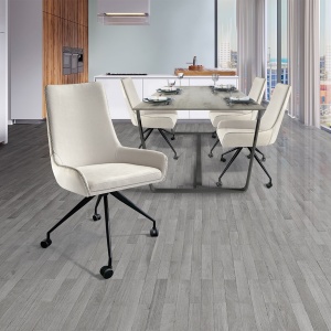 SCAUN DE BIROU DIANE, 88 CM, ALB/NEGRU MAT, TAPITERIE DIN STOFA FINA SI PICIOARE DIN METAL, STIL MODERN