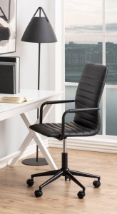 SCAUN DE BIROU WINSLOW, NEGRU, DIN PIELE ECOLOGICA SI METAL, STIL MODERN