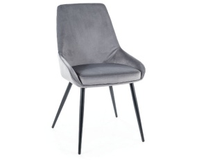 SCAUN DINING COBE, GRI BLUVEL 14/NEGRU MAT, TAPITERIE DIN CATIFEA SI PICIOARE DIN METAL, STIL MODERN - Img 1