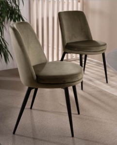 SCAUN DINING KAYLA, OLIVE BLUVEL 77/NEGRU MAT, TAPITERIE DIN CATIFEA SI PICIOARE DIN METAL, STIL MODERN - Img 2