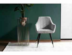 SCAUN DINING NUXE, GRI DESCHIS BLUVEL 03/NEGRU MAT/CROM, TAPITERIE DIN CATIFEA SI PICIOARE DIN METAL, STIL MODERN - Img 5