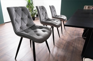 SCAUN DINING PRAGA, GRI DESCHIS BLUVEL 03/NEGRU MAT, TAPITERIE DIN CATIFEA SI PICIOARE DIN METAL, STIL MODERN, SIGNAL - Img 3