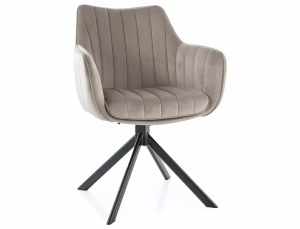 SCAUN PIVOTANT AZALIA, BEJ BLUVEL 40/NEGRU MAT, TAPITERIE DIN CATIFEA SI PICIOARE DIN METAL, STIL MODERN - Img 1