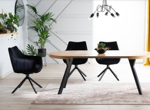 SCAUN PIVOTANT AZALIA, NEGRU BLUVEL 19/NEGRU MAT, TAPITERIE DIN CATIFEA SI PICIOARE DIN METAL, STIL MODERN - Img 2