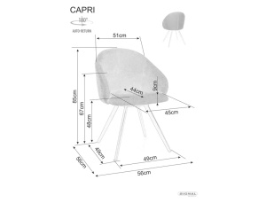 SCAUN PIVOTANT CAPRI, CURRY 66/NEGRU MAT, TAPITERIE DIN STOFA VARDO SI PICIOARE DIN METAL, STIL MODERN - Img 4