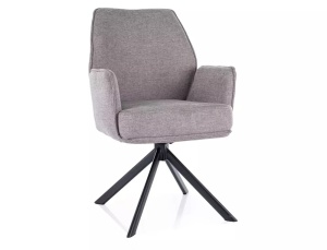 SCAUN PIVOTANT HUGO, GRI 07/NEGRU MAT, TAPITERIE DIN STOFA BREGO SI PICIOARE DIN METAL, STIL MODERN - Img 1
