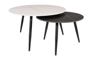 SET 2 MASUTE DE CAFEA KORA B , 60/80 CM, EFECT DE MARMURA ALBA/NEAGRA, BLAT DIN CERAMICA SI CADRU DIN METAL, STIL MODERN - Img 1