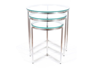 SET 3 MASUTE DE CAFEA TRINITY, TRANSPARENT/CROM, BLAT DIN STICLA SECURIZATA SI CADRU DIN METAL, STIL MODERN - Img 4