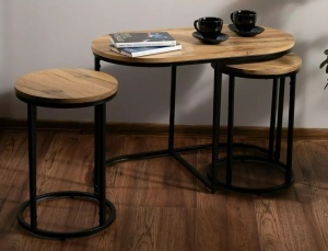 SET MASUTE DE CAFEA TWIX, STEJAR ARTISAN/NEGRU, BLAT DIN MDF, FURNIR NATURAL SI CADRU DIN METAL, STIL MODERN - Img 1