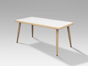SET MOBILIER DE TERASA BRIZNA, MASA+6 SCAUNE, EFECT DE MARMURA ALBA/FAG/BEJ, DIN LEMN DE FAG SI FIBRA SINTETICA, STIL MODERN - Img 4
