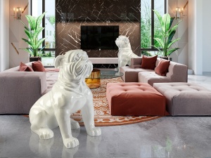 STATUETA DECORATIVA WHITE BULLDOG, 109x98 CM, DIN FIBRE DE STICLA SI POLIESTER, STIL MODERN