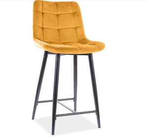 STOC 2 BUC!!! SCAUN DE BAR CHIC H-2, CURRY BLUVEL 68/NEGRU MAT, TAPITERIE DIN CATIFEA SI PICIOARE DIN METAL, STIL MODERN - Img 1