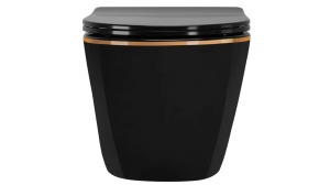 VAS DE TOALETA SUSPENDAT REA CARLO MINI RIMLESS DUROPLAST FLAT EDGE, NEGRU/AURIU, DIN CERAMICA, CALITATE SUPERIOARA - Img 2