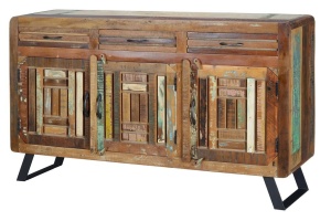 BUFET KATIA 6966,MARO/MULTICOLOR, DIN LEMN RECICLAT SI FIER, STIL VINTAGE G&C - Img 8