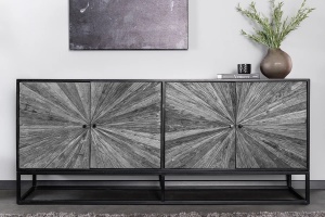 BUFET LIVING 180CM, BARRACUDA, GRI/NEGRU, DIN LEMN MASIV DE MANGO, LEMN DE TEC RECICLAT SI METAL - Img 6