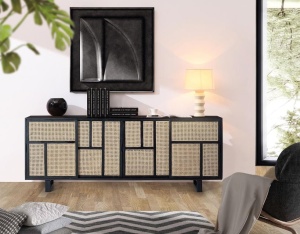 BUFET MALAYA 200CM, MARO/NEGRU, DIN LEMN MASIV DE MANGO, GINER Y COLOMER
