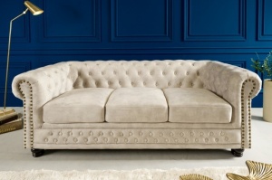 CANAPEA CHESTERFIELD 3 LOCURI 200CM, DE CATIFEA CULOARE CHAMPAGNE, STIL CLASIC, ARTIM GROUP SELECTION