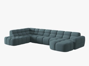 COLTAR LISA, STANGA, 7 LOCURI, 387 CM, ALBASTRU DESCHIS 76, TAPITERIE DIN STOFA, DESIGN DEOSEBIT