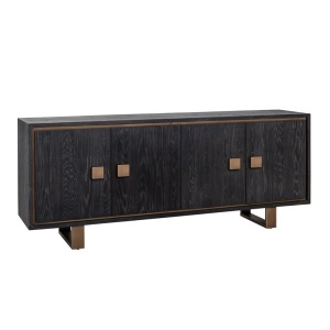COMODA HUNTER, 200 CM, 7481, CU 4 USI, NEGRU RUSTIC, DIN FURNIR DE STEJAR SI METAL, RICHMOND INTERIORS