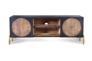 COMODA TV 145CM, NEGRU/NUC INCHIS, DIN LEMN DE MANGO/AURIU, GINER Y COLOMER