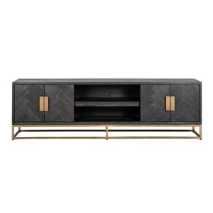 COMODA TV BLACKBONE BRASS, 200 CM, NEGRU/AURIU ANTICHIZAT, DIN FURNIR DE STEJAR SI METAL, RICHMOND INTERIORS - Img 2
