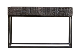 CONSOLA HIEROGLYPH 6719, MARO INCHIS/NEGRU, DIN LEMN DE MANGO SI METAL, STIL INDUSTRIAL G&C - Img 6