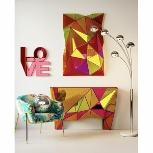 CONSOLA PRISMA COLOR 127 CM, CONFECTIONATA DIN MDF SI STICLA OGLINDA, STIL MODERN