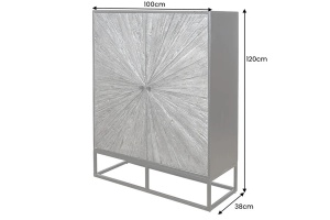 DULAP LIVING 120CM, BARRACUDA, GRI/NEGRU, DIN LEMN MASIV DE MANGO, LEMN DE TEC RECICLAT SI METAL - Img 2