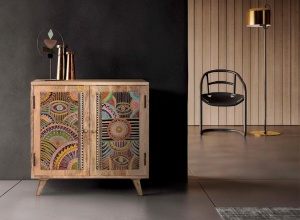 DULAPIOR 6881, MARO/MULTICOLOR, LEMN DE MANGO CU MOTIVE ETNICE, STIL VINTAGE G&C