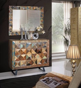 DULAPIOR/COMODA 6425, MARO/MULTICOLOR, LEMN DE RECICLAT, STIL INDUSTRIAL G&C
