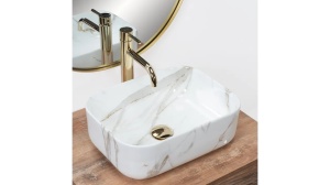 LAVOAR REA DEMI MINI, AIAX SHINY, EFECT DE MARMURA ALBA, 40 CM, DIN CERAMICA, CALITATE SUPERIOARA