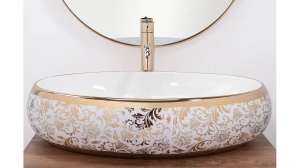 LAVOAR REA MELANIA MERYL, ALB/AURIU, 60 CM, DIN CERAMICA, CALITATE SUPERIOARA - Img 2