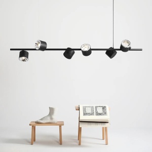 LUSTRA BOT, 6 BRATE, 100 CM, NEAGRA, DIN METAL, STIL MODERN - Img 2