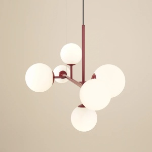 LUSTRA DIONE, 6 BRATE, 110 CM, ROSIE, DIN STICLA SI METAL, STIL MODERN