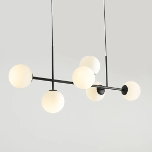 LUSTRA FIN, 6 BRATE, 110 CM, NEGRU/ALB, DIN STICLA SI METAL, STIL MODERN