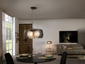 LUSTRA/PLAFONIERA ARGOS, CU TELECOMANDA, 50 CM, CROM/TRANSPARENT, DIN METAL SI STICLA, STIL MODERN - Img 2